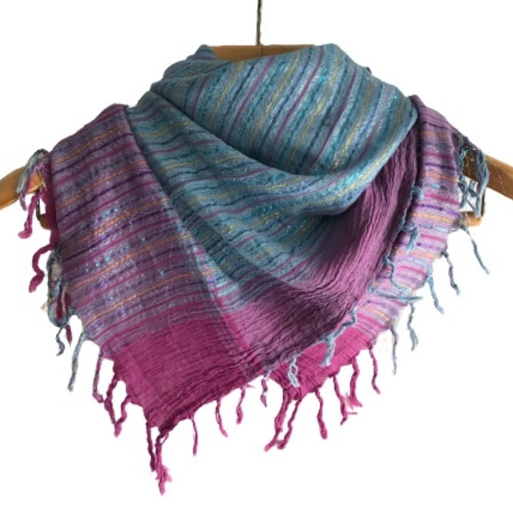 Purple Metallic Stripe Fringe Boho Cozy Warm Scarf